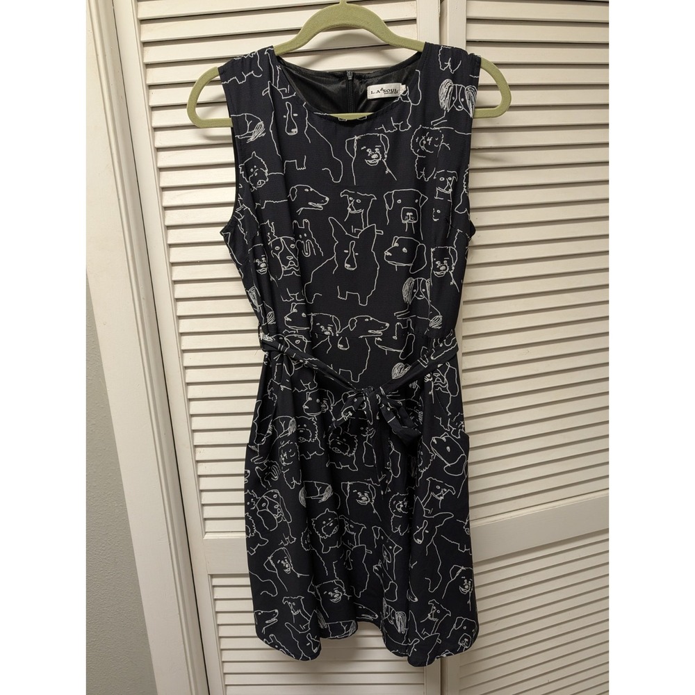 L.A. Soul Sleeveless Black And White Dog Print fit and flare Dress Retro 80's